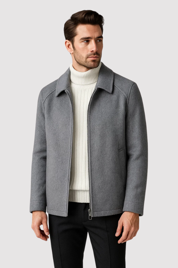 Herren Übergangsjacke in Grau pastell getragen von einem Model