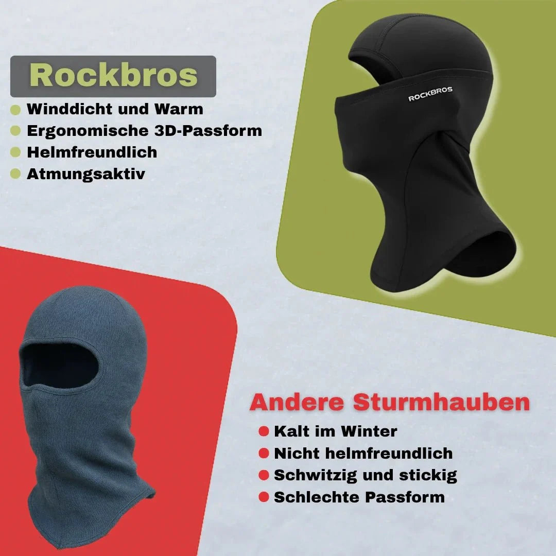 Detailaufnahme der warmen Fleece Balaclava für Radfahrer; winddichte Sturmhaube für effektiven Kälteschutz im Winter.