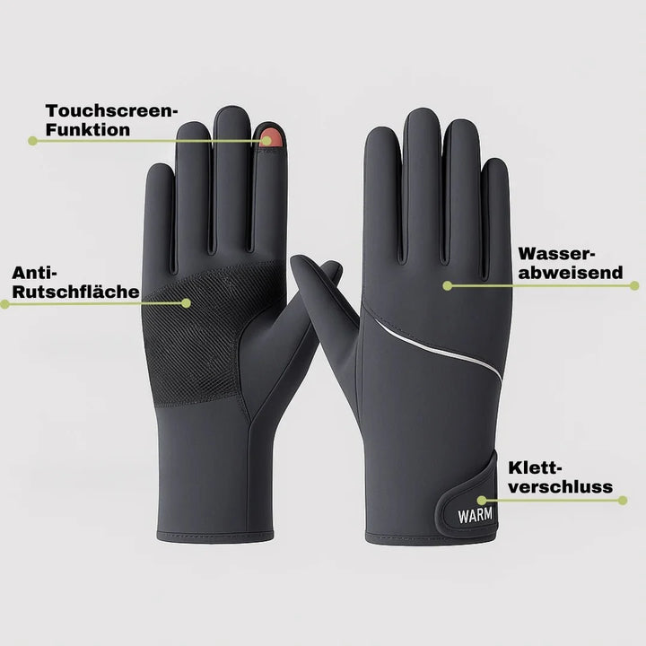 Pinke damenhandschuhe, warm & wasserabweisend, mit praktischer Touchscreen-Spitze für Smartphones.