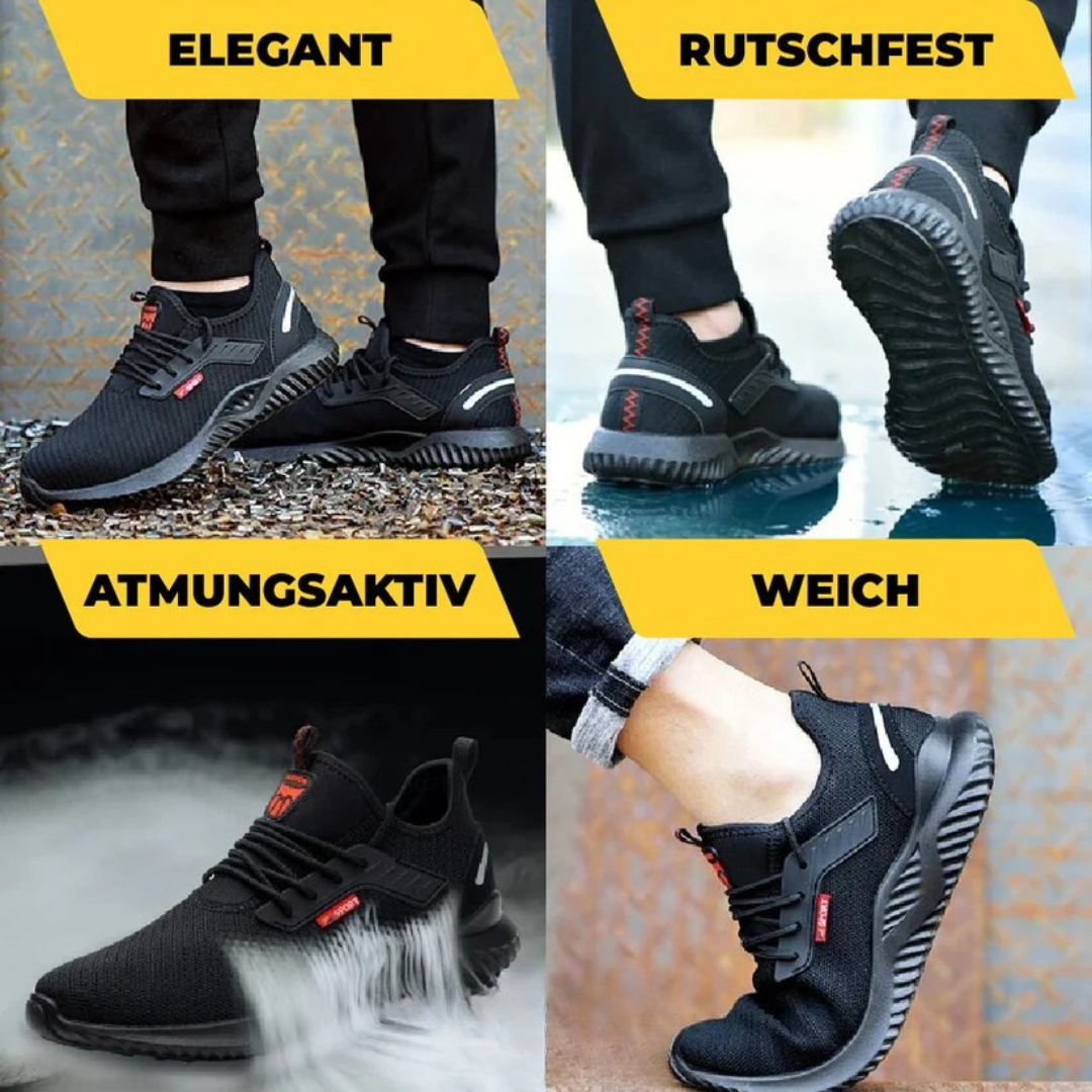 Bequeme Herren Outdoor-Sicherheitsschuhe mit atmungsaktivem Material, robust und rutschfest für lange Schichten.