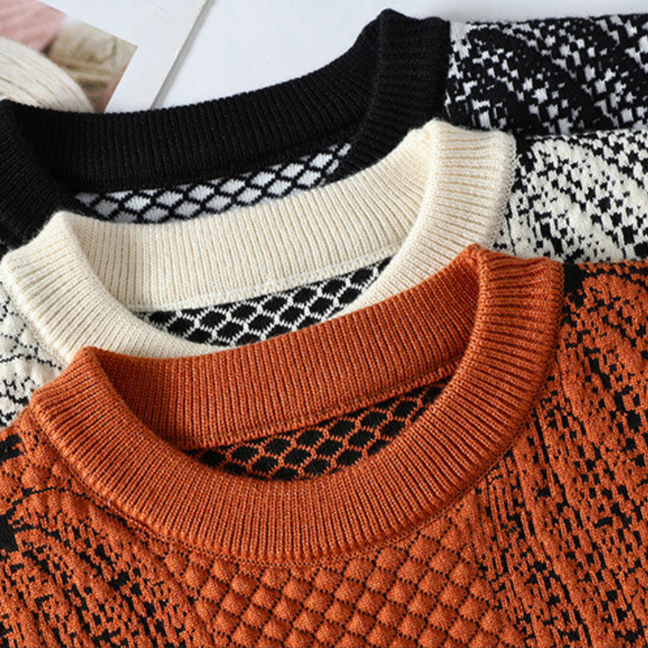 Warmer Herrenpulli mit Kürbis Muster für Herbst und Freizeit im Casual Look