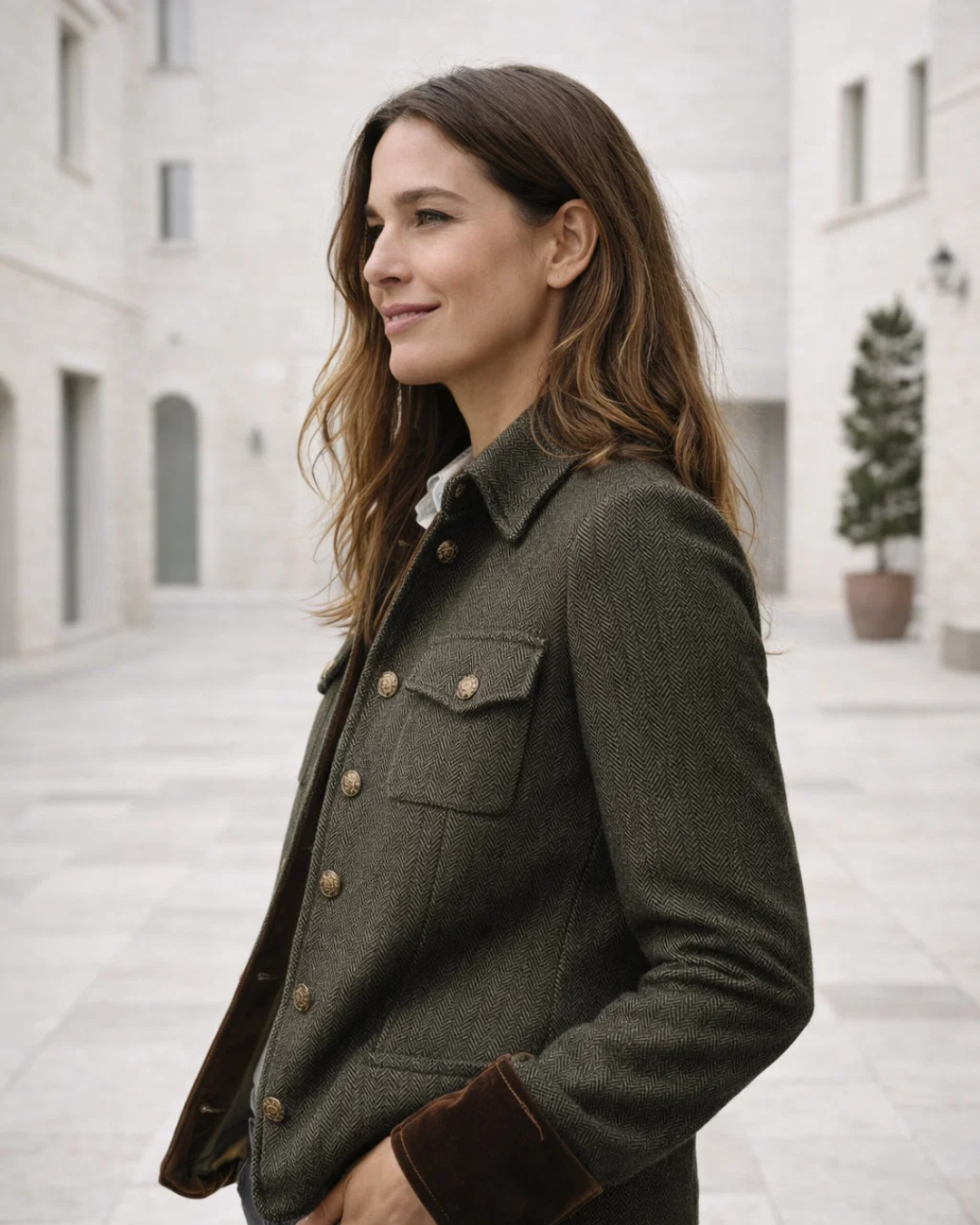 Klassische grüne Damenjacke aus Tweed im taillierten Design als elegante Damenmode