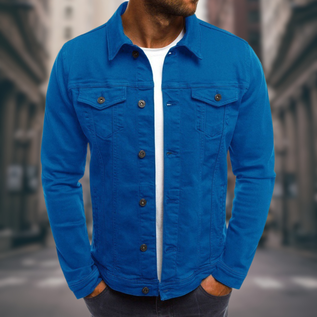 Männermode Übergangsjacke aus Denim mit Stretch-Anteil von hinten
