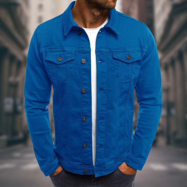 Männermode Übergangsjacke aus Denim mit Stretch-Anteil von hinten