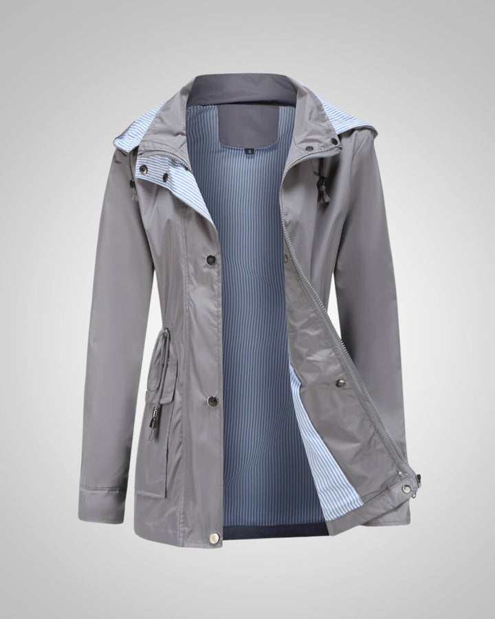 Damen Freizeitjacke mit Kapuze, wasserdicht, Kordelzug für individuelle Passform.