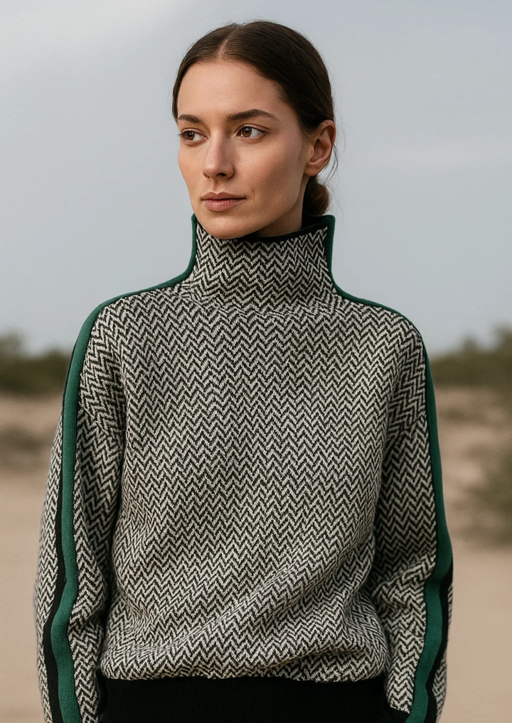 Bequemer Damen Strickpullover gestreift mit bequemem Stehkragen