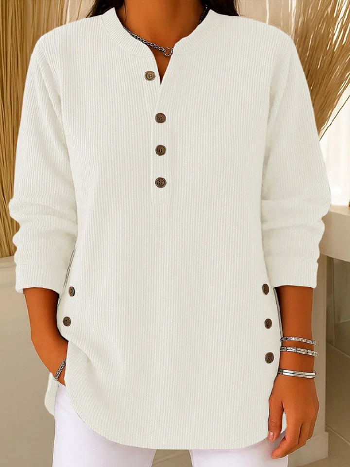 Komfortable Damen Tunika mit Knopfleiste, fließendem Material und lockerem Schnitt, ideales Damenshirt.
