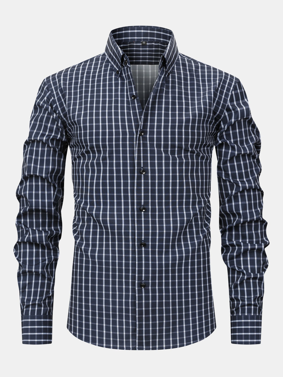 Herren Langarmhemd mit Karomuster in Marineblau