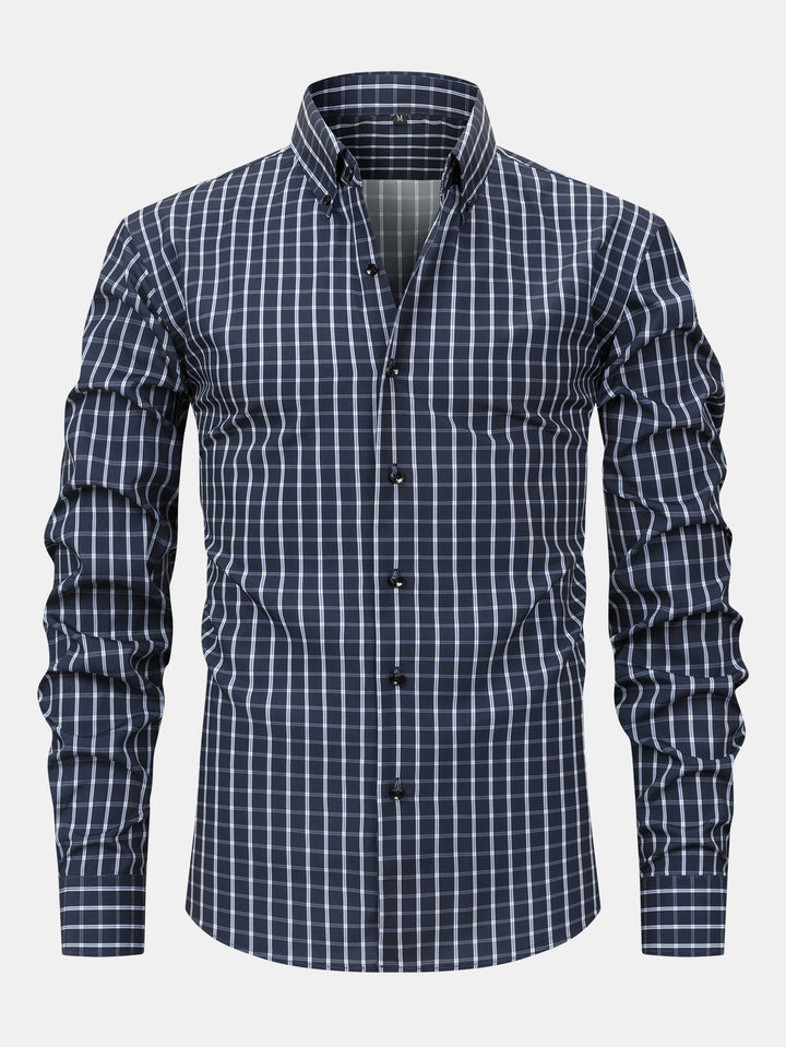 Herren Langarmhemd mit Karomuster in Marineblau
