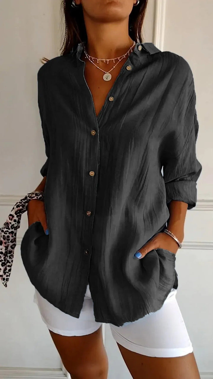 Vielseitige Khaki Hemdbluse für Damen, perfekt für Freizeit- und Büro-Looks