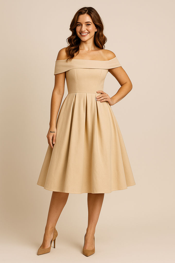 Schulterfreies Damenkleid als elegantes Abendoutfit für festliche Feste