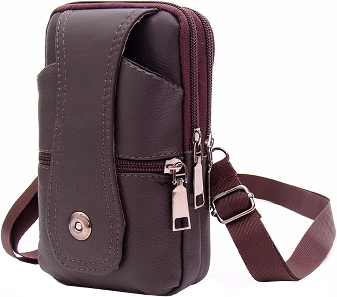 Detailansicht der braunen Schultertasche für Herren als ideale Freizeittasche