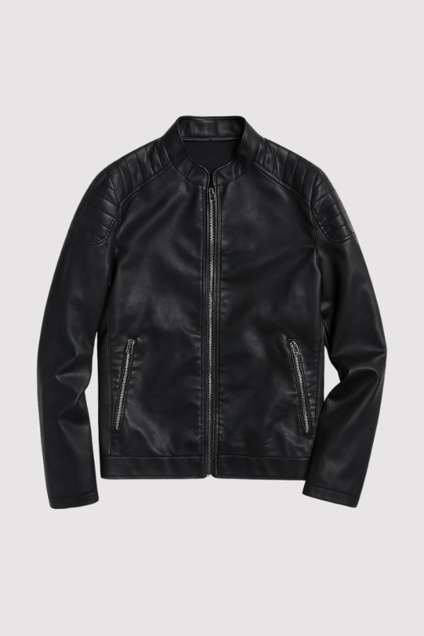 Schwarze Herren Slim Fit Jacke mit durchgehendem Reißverschluss
