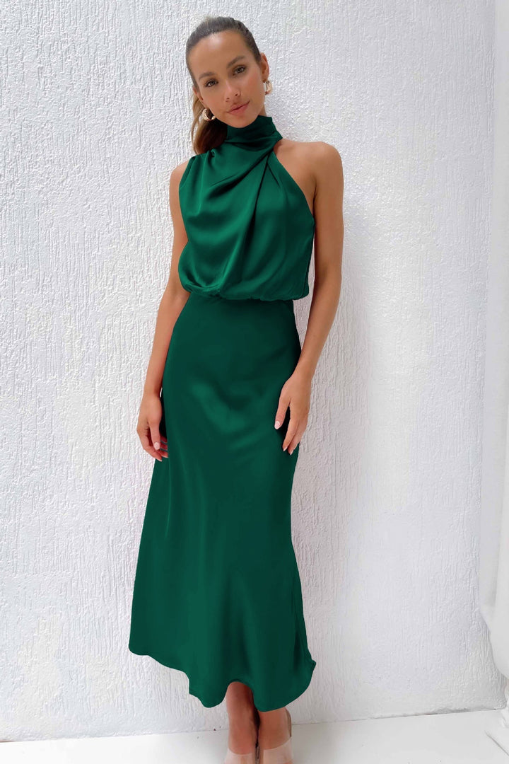 Hochwertiges Damen Neckholder Midikleid, atmungsaktives & leichtes Material, perfekt für warme Tage.