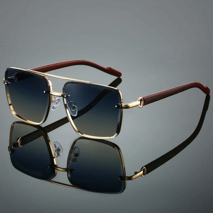 Quadratische Gold-Sonnenbrille mit getönten Gläsern
