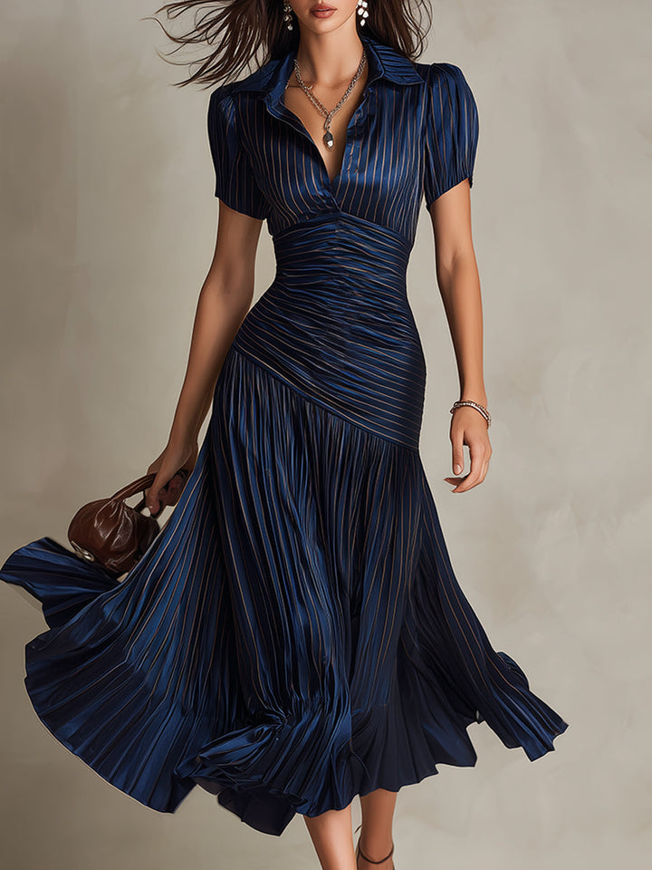 Damen Midi-Kleid Adriana in Dunkelblau mit Retro-Streifen