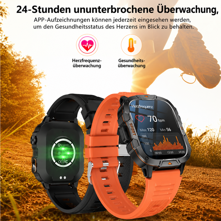 Robuste Bluetooth-Smartwatch mit Gesundheitsmonitoring & IP68-Schutz