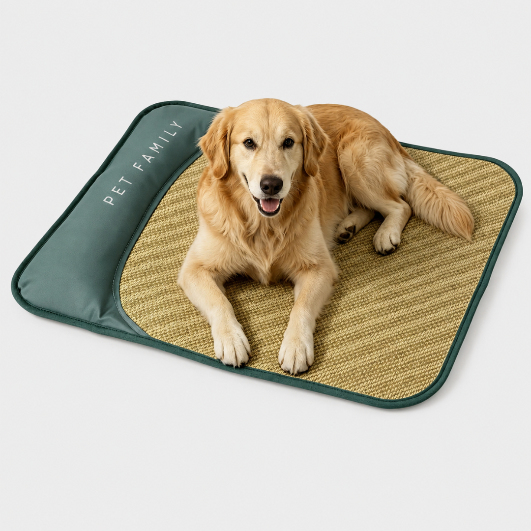 Hundematte mit Kissen: kühle, atmungsaktive Liegefläche in Grün für entspannte Sommerabkühlung.