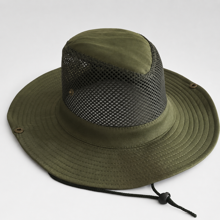 Atmungsaktiver Angenhut in neutraler Farbe, ideal für sommerliche Outdoor-Aktivitäten