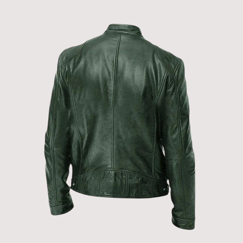 Braune Herrenjacke mit Stehkragen, stilvolle Business Casual Lederjacke