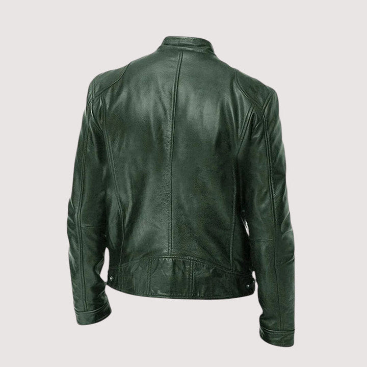 Braune Herrenjacke mit Stehkragen, stilvolle Business Casual Lederjacke