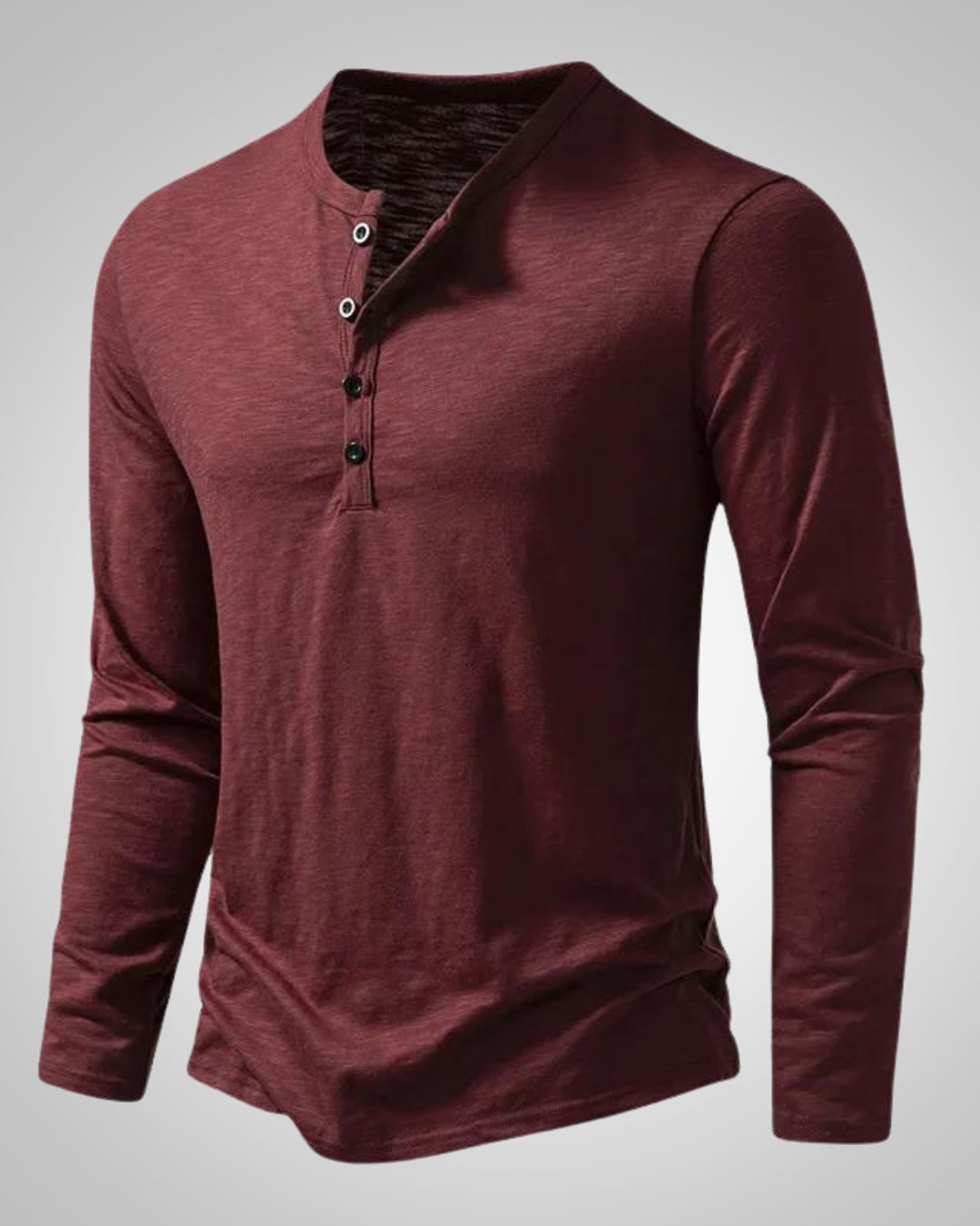 Herren Langarm Henley Shirt in Schwarz, zeitloser Slim Fit Look für elegante Freizeitmode.