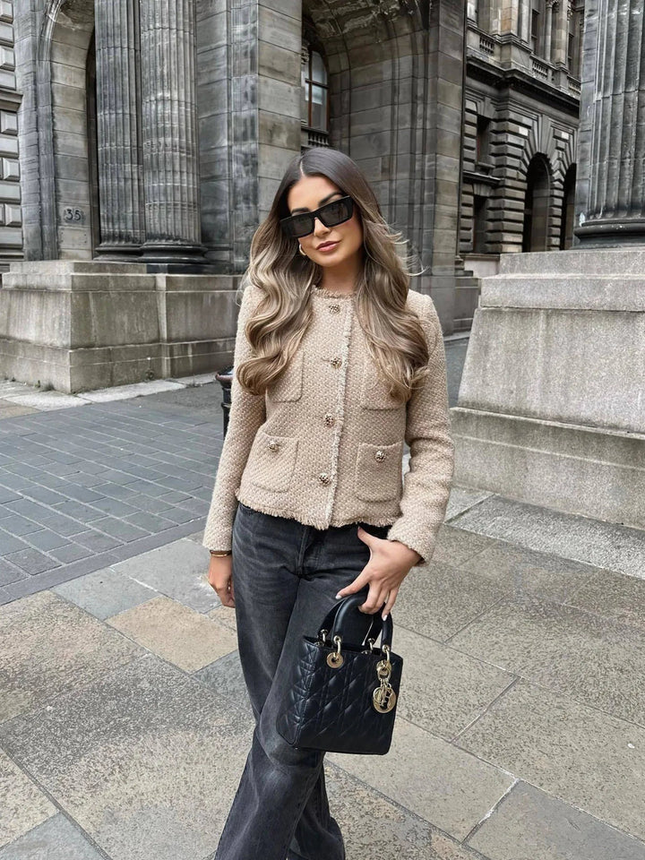 Damen Zweiteiliges Tweed-Jackett mit Knöpfen und Taschen