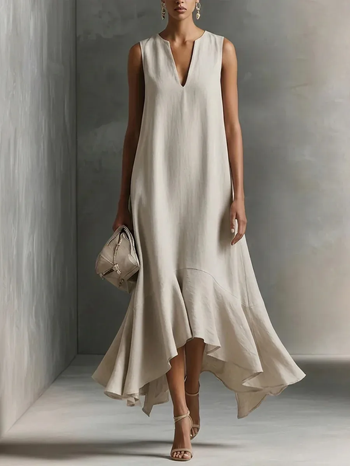 Ärmelloses Sommerkleid in Maxilänge für Damen, Detailansicht der Taille