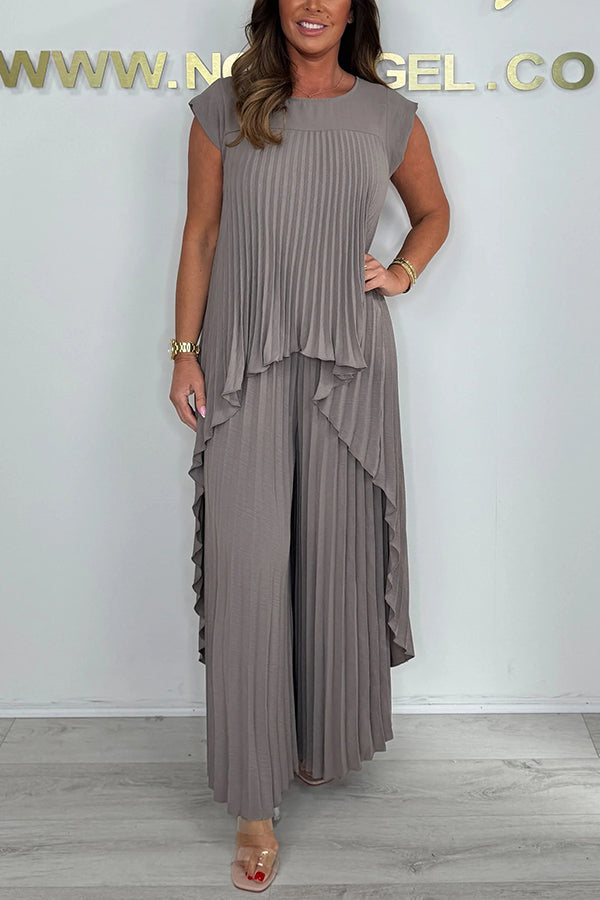 Damen Plissee-Top und Weite Hosen mit Bund
