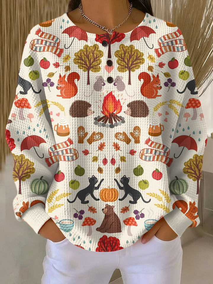 Damen Pullover in Terra mit Detailansicht des Musters