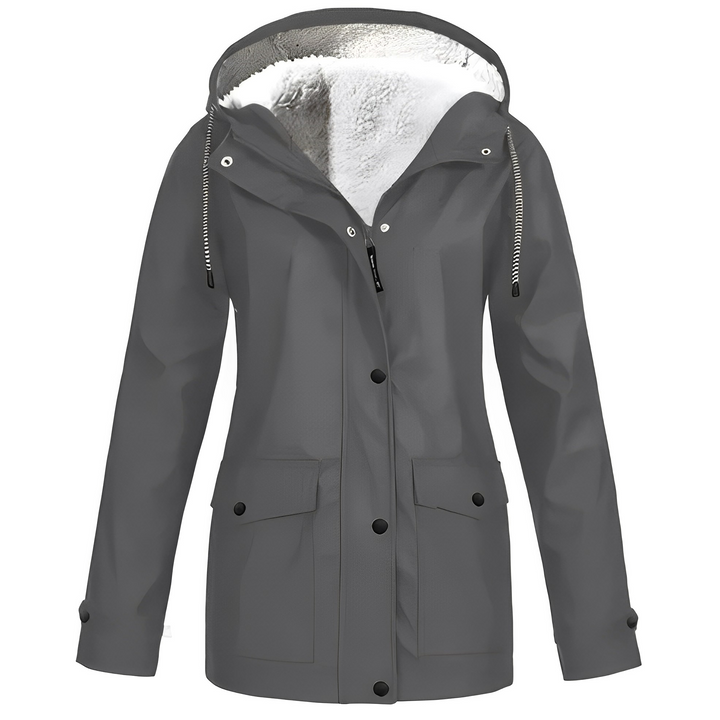 Damen Regenmantel mit praktischen Taschen und warmem Fleece