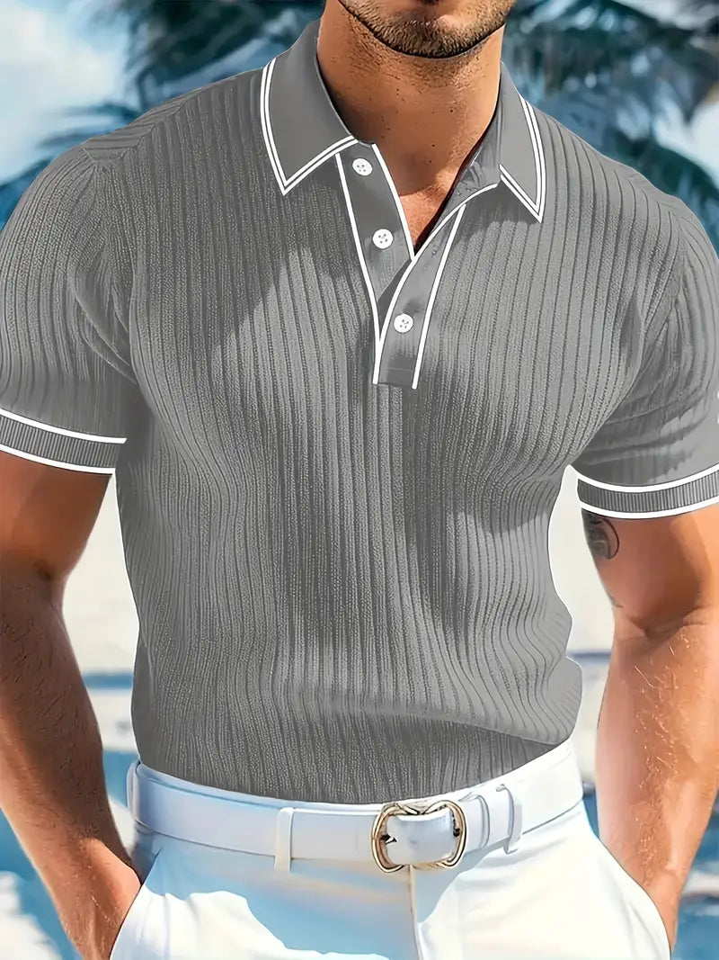 Herren Kurzarm Poloshirt in Struktur Strick für den Sommer