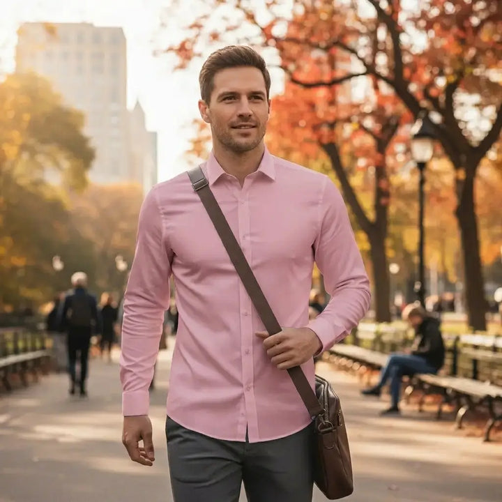 Rosa - Herrenhemd mit Stretch, Atmungsaktivem Stoff und Knitterarmem Finish für den Herbst