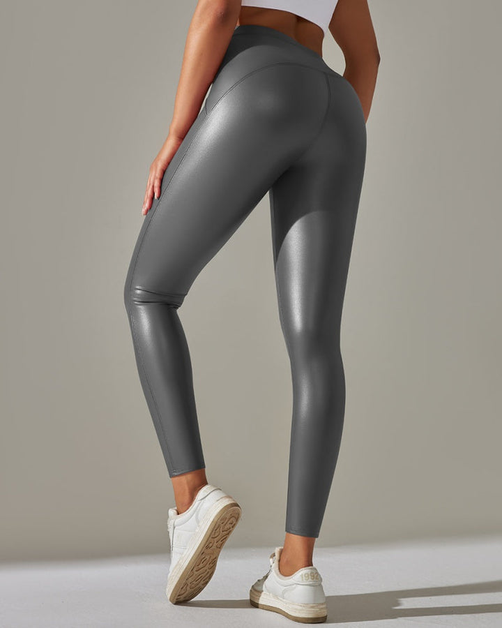 Damen High Waist Leggings glänzend für Alltag und Sport