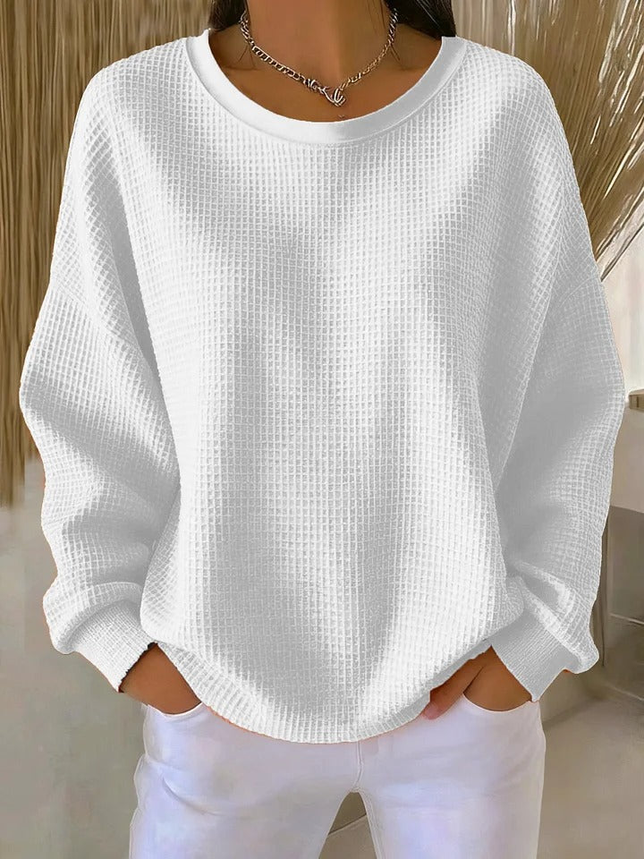 Gemütlicher & warmer Damen Waffelstrickpullover, lockerer Schnitt, ideal für kühle Tage.