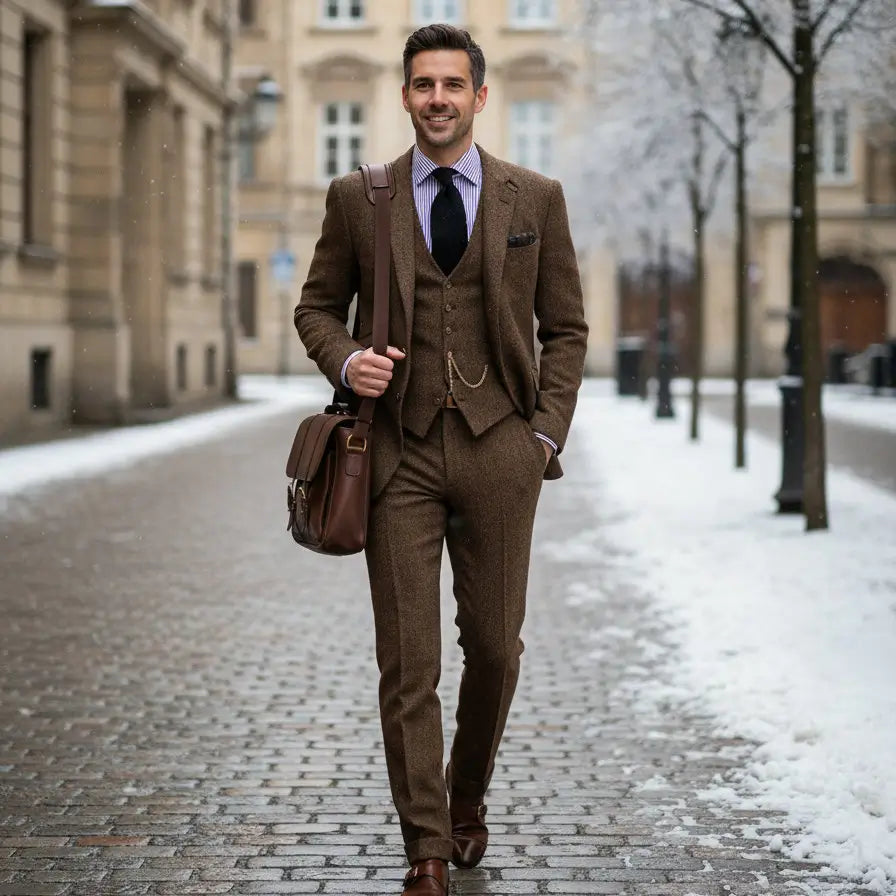 Werner | Klassischer Herren Winteranzug mit Weste und Tasche