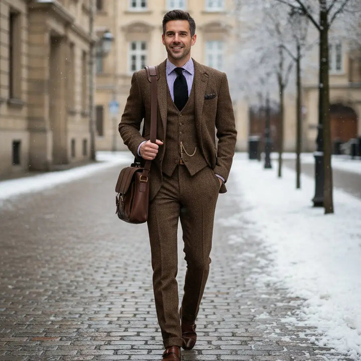 Werner | Klassischer Herren Winteranzug mit Weste und Tasche