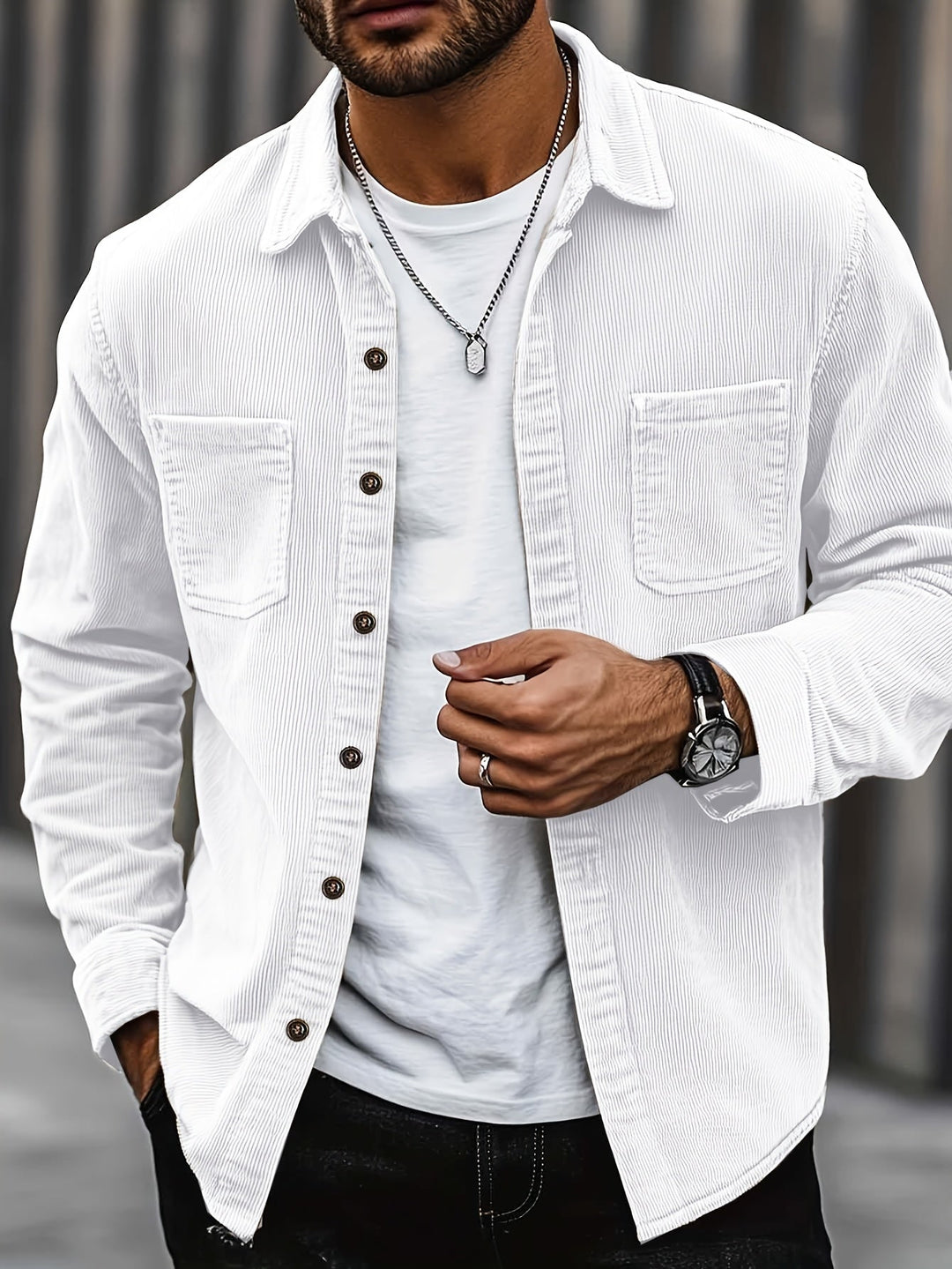 Herren Hemdjacke in Weiß im lässigen Design