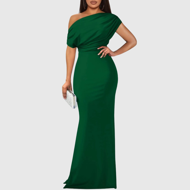 Schickes Damen Hochzeitsgast Maxikleid, elegant geschnitten, mit stilvoller Ein-Schulter-Linie.