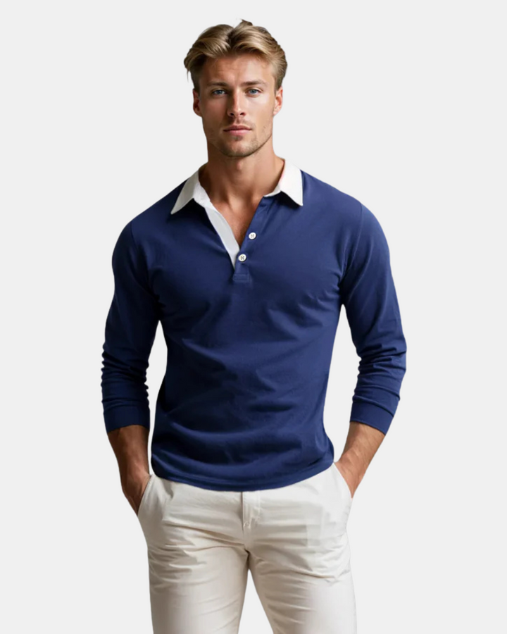 Bequemes Herren Langarm-Polo im Slim Fit Schnitt, ideal für Frühling & Herbst Freizeitbekleidung.