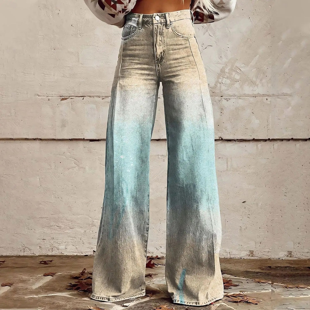 Damen Schlagjeans mit elegantem Blumenmuster – Perfekter Boho-Chic