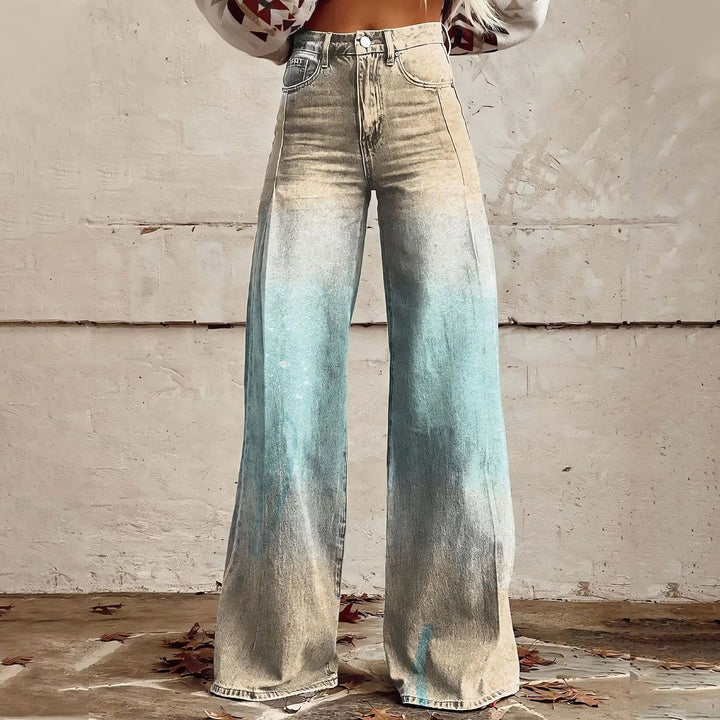 Damen Schlagjeans mit elegantem Blumenmuster – Perfekter Boho-Chic