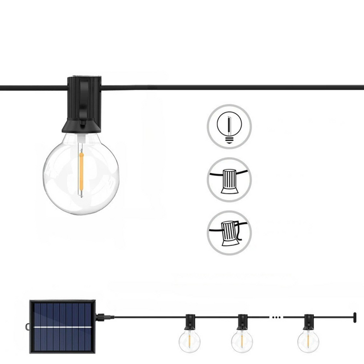 Dekorative Partybeleuchtung mit energiesparender Solarlichterkette am Zaun