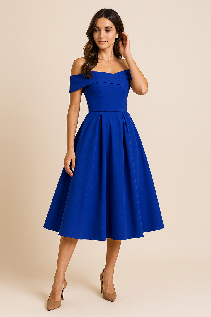 Stilvolles Damenkleid A-Linie schulterfrei für elegante Sommerabende
