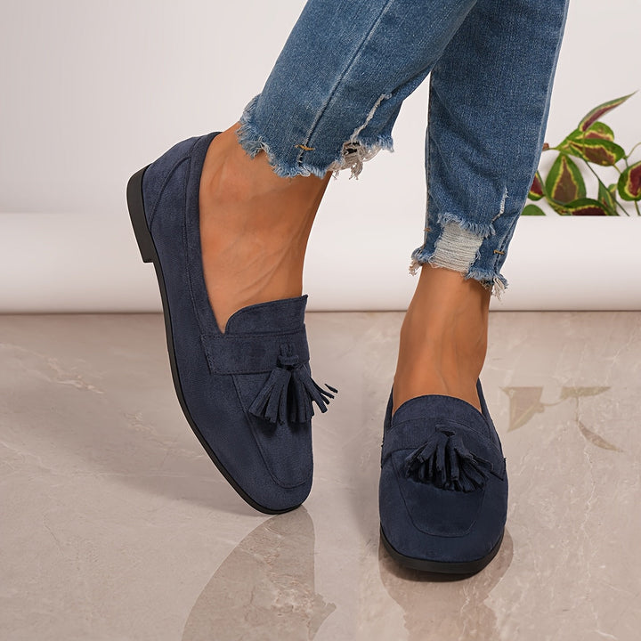 Grüne Loafer mit Fransen und Quasten, bequeme Schuhe für den Alltag