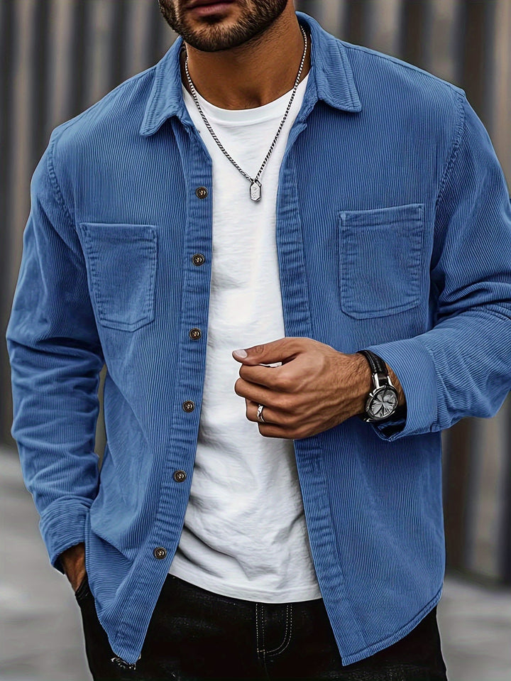 Elegante Herren Hemdjacke in Unifarben mit Langarm und klassischem Reverskragen