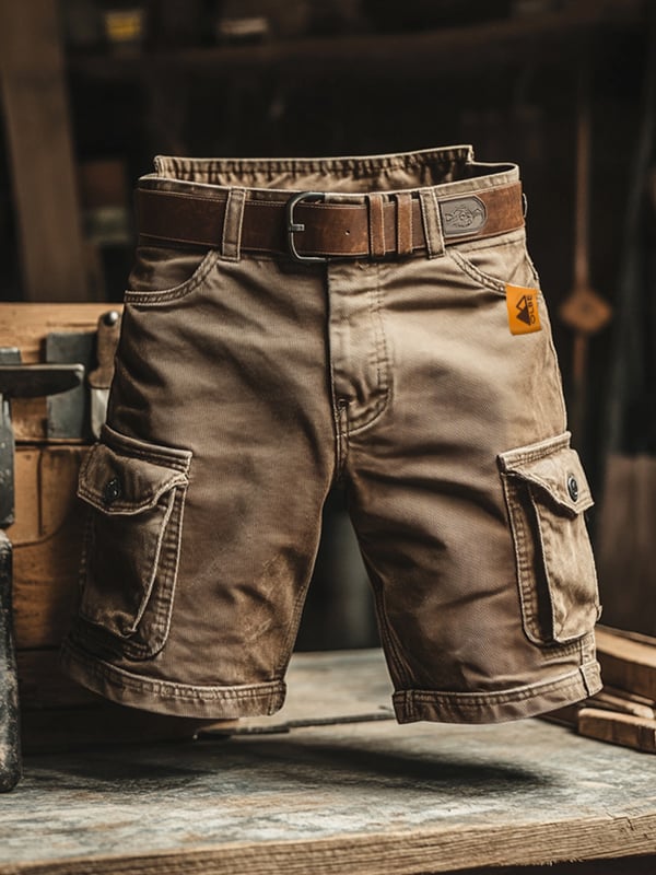 Stilvolle & bequeme Herren Vintage Cargoshorts in Sandbeige für den Sommer, Alltag oder Outdoor.