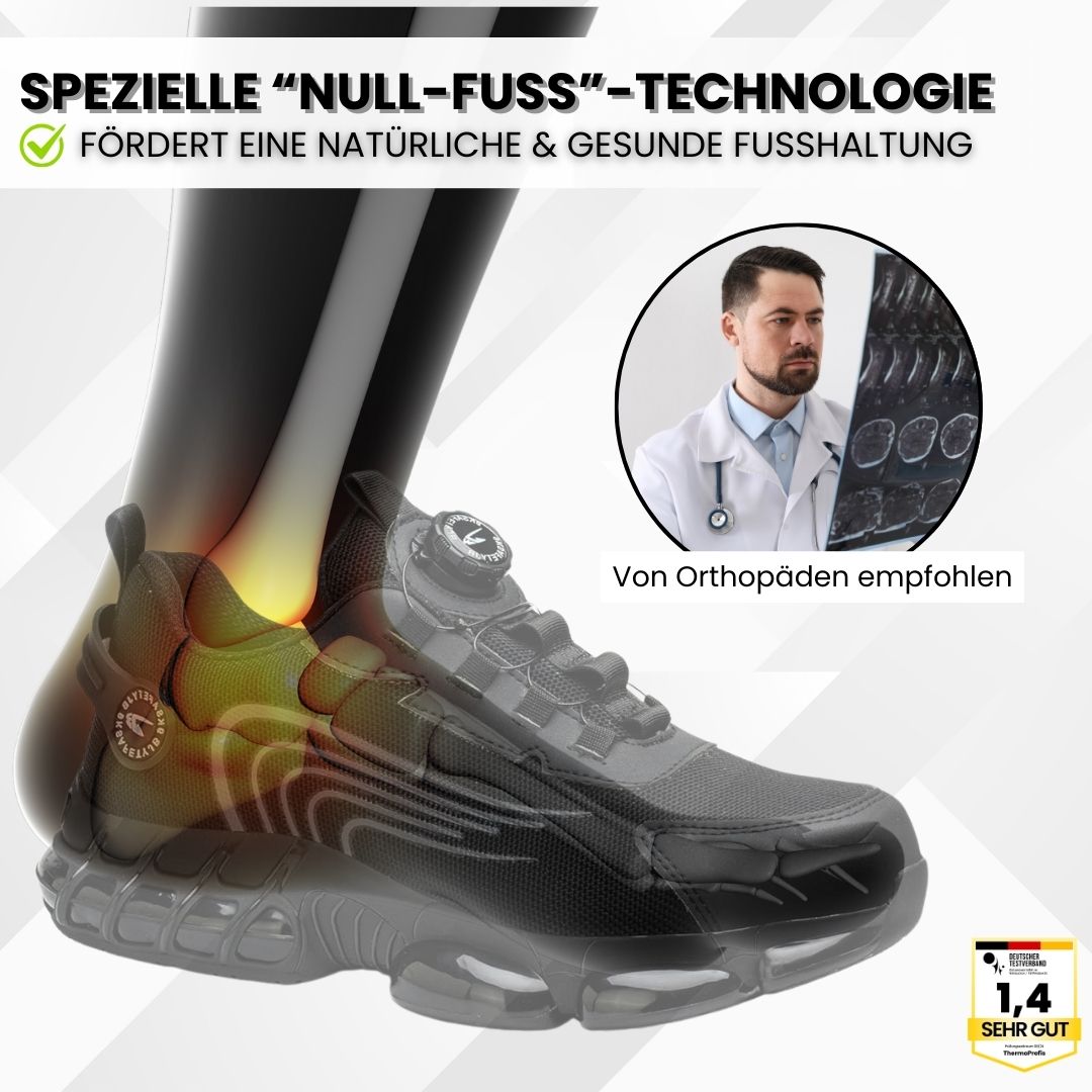 Bequeme, rutschfeste Herren Arbeitsschuhe mit leichter Sportschuh-Optik, Knopfschnürung und umfassendem Arbeitsschutz.