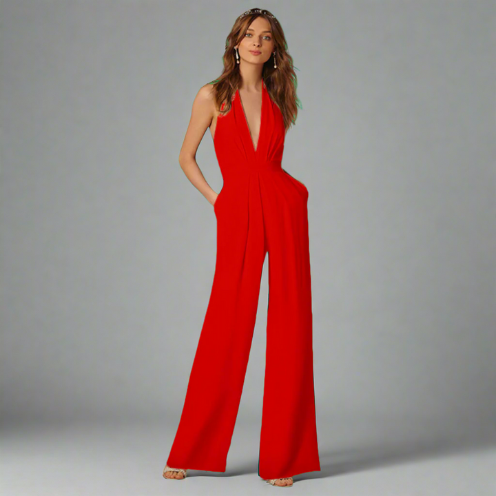Damen Jumpsuit in Rot mit ärmellosem Design und Plissee