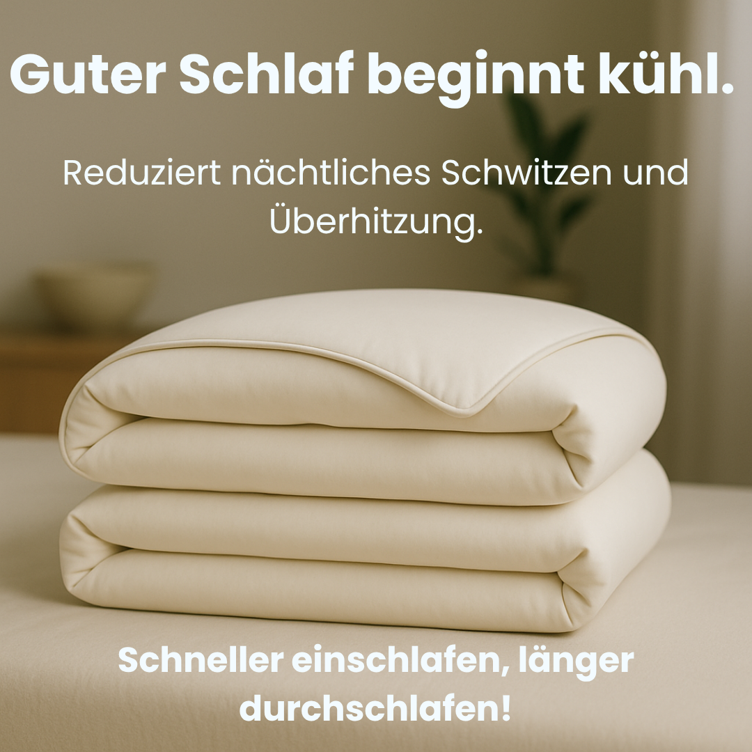 Atmungsaktive Kühldecke aus Eisseide, leicht & kühlend für erholsame Nächte.